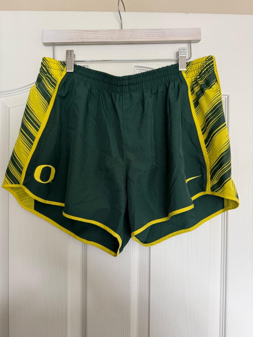 Nike Green and Yellow Women's Running Shorts with 'O' Logo